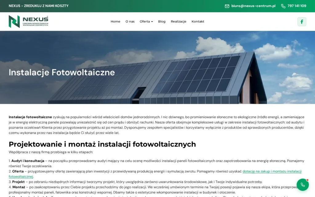Podstrona Instalacje fotowoltaiczne na komputerze