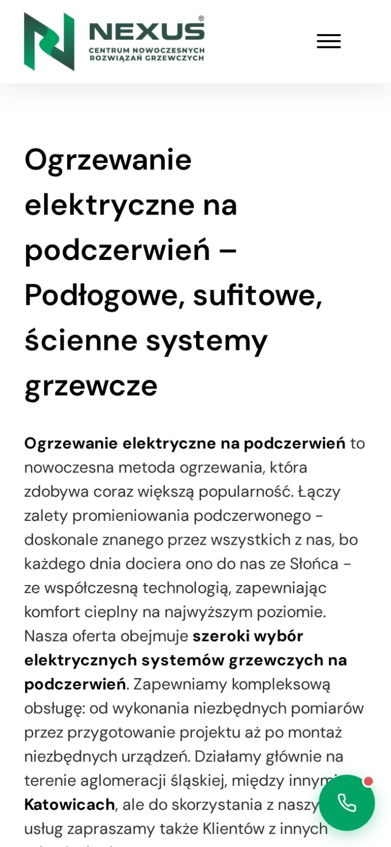 Podstrona Ogrzewanie na podczerwień na telefonie