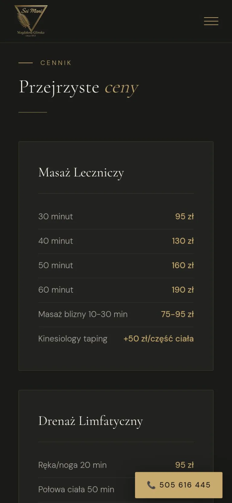 Cennik masażu leczniczego na telefonie